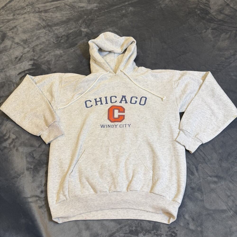 VTG 90s Lee Chicago Windy City Hoodie Sz L Heavyweight Stitched Gray Made in USA